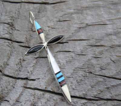 Zuni American Indian Pendant- MOP Turquoise Inlay C